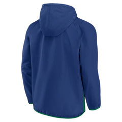 NHL Vancouver Canucks Fanatics Backhand Shooter Defender Anorak Raglan Hoodie Quarter-Zip Jacket - Blue/Green