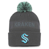 NHL Seattle Kraken Fanatics Authentic Pro Home Ice Cuffed Knit Hat with Pom - Charcoal