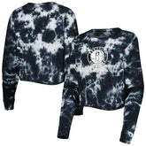 Brooklyn Nets Women's Tie Dye Cropped Long Sleeve T-Shirt Black
