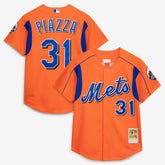 MLB Mike Piazza New York Mets Mitchell & Ness Cooperstown Collection Mesh Batting Practice Button-Up Jersey - Orange