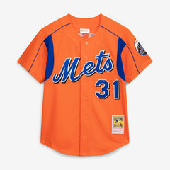 MLB Mike Piazza New York Mets Mitchell & Ness Cooperstown Collection Mesh Batting Practice Button-Up Jersey - Orange