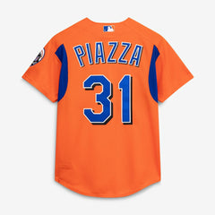 MLB Mike Piazza New York Mets Mitchell & Ness Cooperstown Collection Mesh Batting Practice Button-Up Jersey - Orange