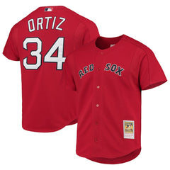 MLB David Ortiz Boston Red Sox Mitchell & Ness Cooperstown Collection Mesh Batting Practice Button-Up Jersey - Red