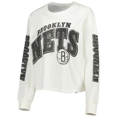 Brooklyn Nets '47 Women's Parkway Brush Back Long Sleeve Cropped T-Shirt Cream