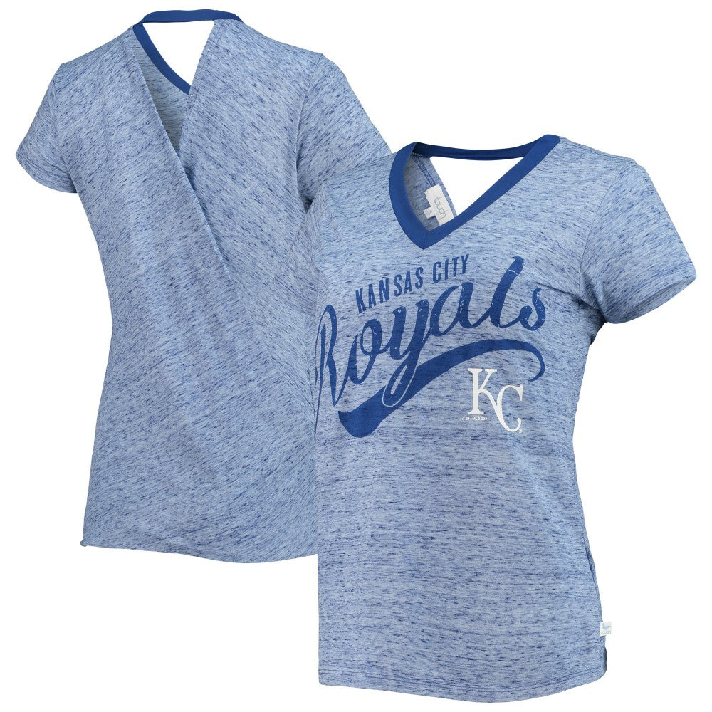 Kansas City Royals Touch Women's Hail Mary Back Wrap Space-Dye V-Neck T-Shirt - Royal T-shirts