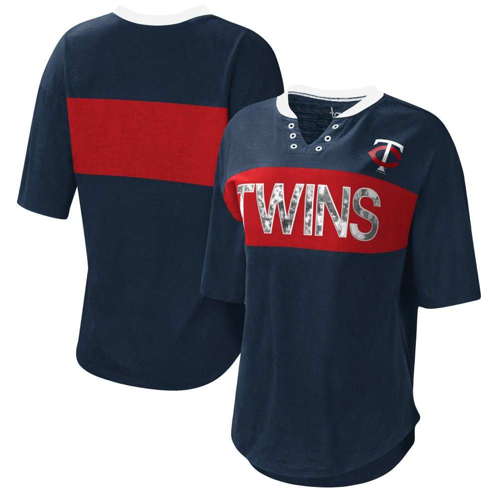 Minnesota Twins Touch Women's Lead Off Notch Neck T-Shirt - Navy/Red T-shirts