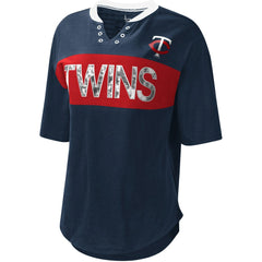 Minnesota Twins Touch Women's Lead Off Notch Neck T-Shirt - Navy/Red T-shirts