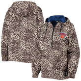 New York Knicks DKNY Sport Women's Gabriella Windbreaker Half-Zip Hoodie Leopard