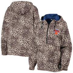 New York Knicks DKNY Sport Women's Gabriella Windbreaker Half-Zip Hoodie Leopard