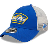 Los Angeles Rams New Era Logo Patch Trucker 9FORTY Snapback Hat Royal/White