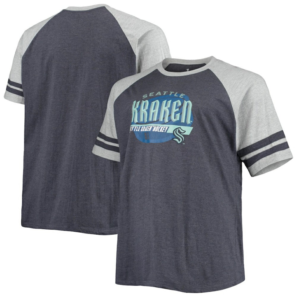 NHL Seattle Kraken Big & Tall Raglan T-Shirt - Heathered Deep Sea Blue