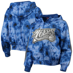 Philadelphia 76ers Women's Galaxy Sublimated Windbreaker Pullover Full-Zip Hoodie Royal