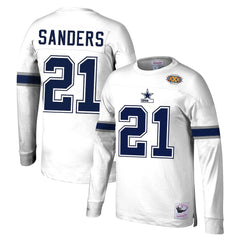 Deion Sanders Dallas Cowboys Retired Player Name & Number Long Sleeve Top White