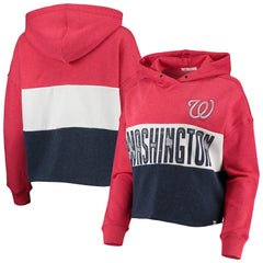 Washington Nationals '47 Women's Lizzy Cropped Pullover Hoodie - Heathered Red/Heathered Navy Hoodies