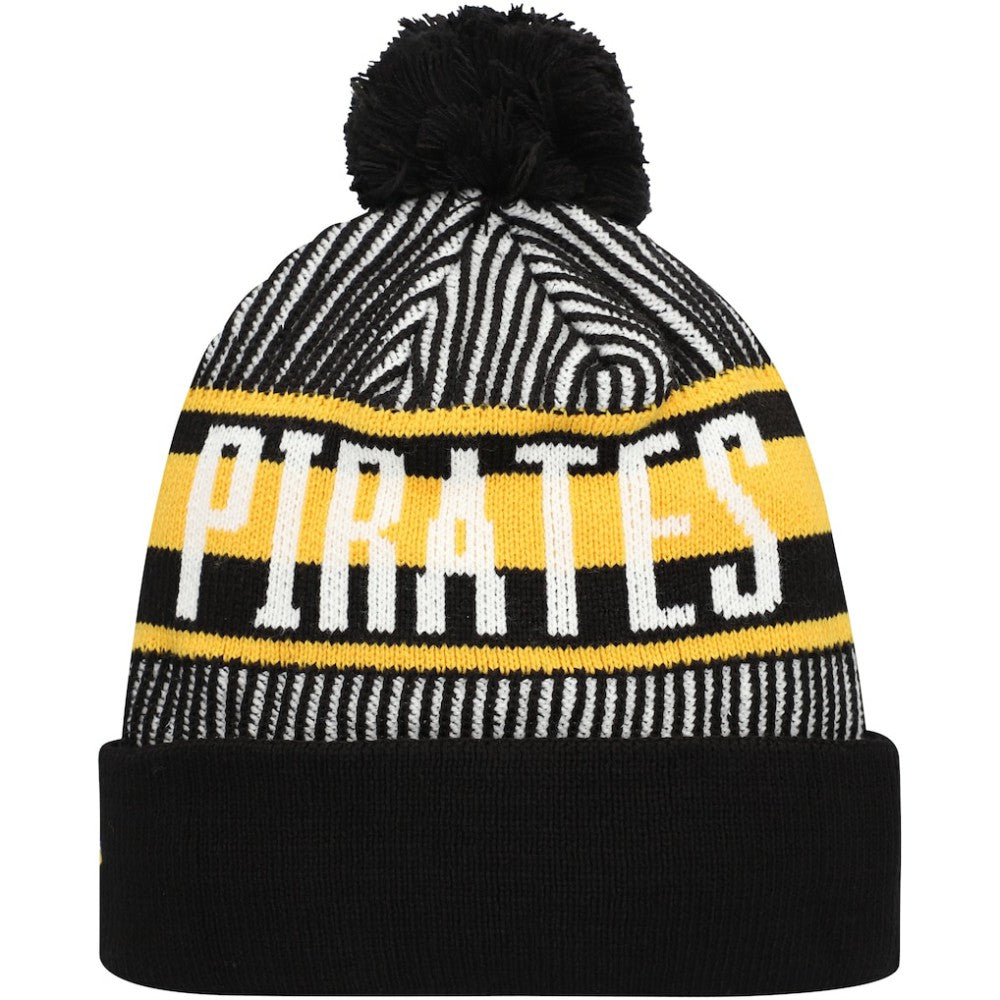 Pittsburgh Pirates New Era Striped Cuffed Knit Hat with Pom - Black Hats