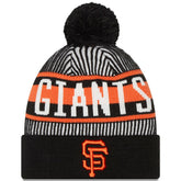 San Francisco Giants New Era Striped Cuffed Knit Hat with Pom - Black Hats