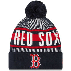 Boston Red Sox New Era Striped Cuffed Knit Hat with Pom - Navy Hats