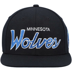 Minnesota Timberwolves Hardwood Classics Script 2.0 Snapback Hat Black