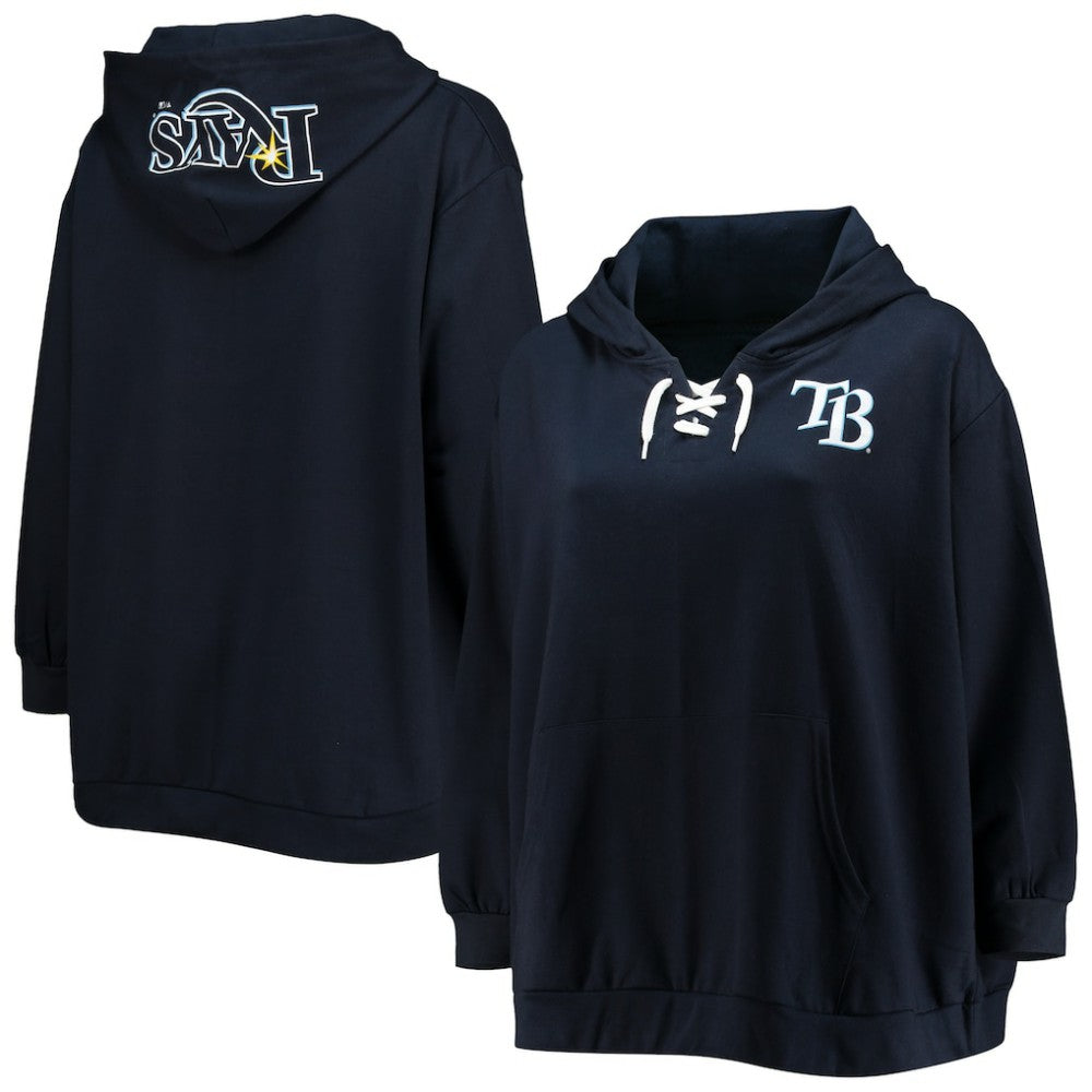 Tampa Bay Rays Women's Plus Size Lace-Up V-Neck Pullover Hoodie - Navy Hoodies