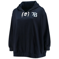 Tampa Bay Rays Women's Plus Size Lace-Up V-Neck Pullover Hoodie - Navy Hoodies
