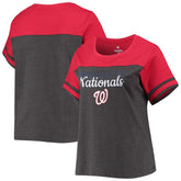Washington Nationals Women's Plus Size Colorblock T-Shirt - Heathered Charcoal/Red T-shirts