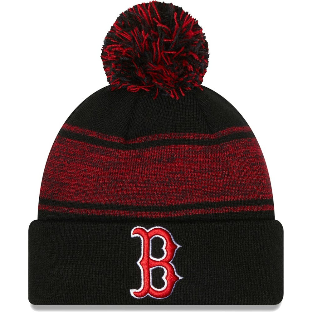 Boston Red Sox New Era Chilled Cuffed Knit Hat with Pom - Black Hats