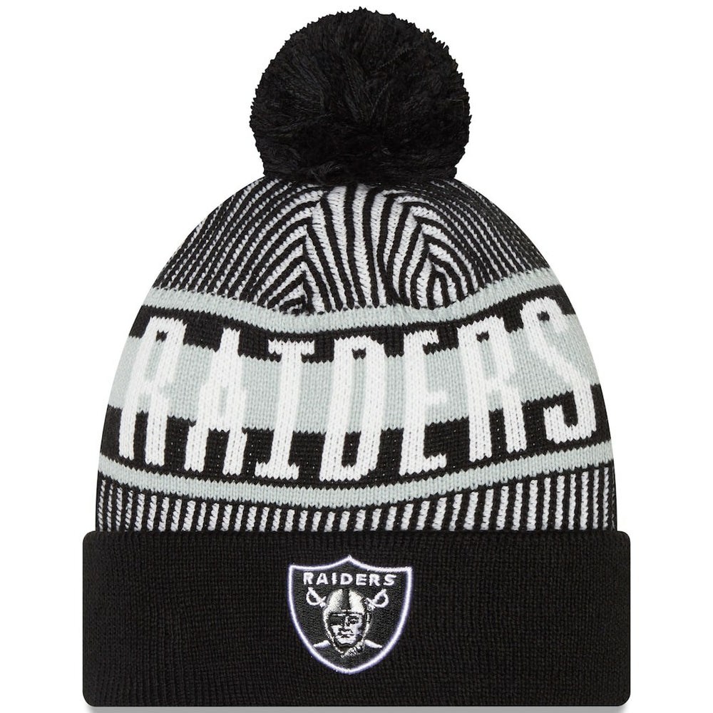 Las Vegas Raiders New Era Striped Cuffed Knit Hat with Pom Black