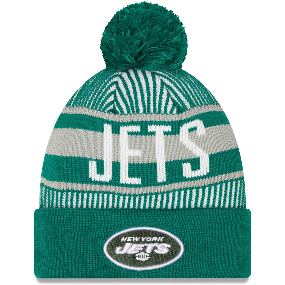 New York Jets New Era Striped Cuffed Knit Hat with Pom Green