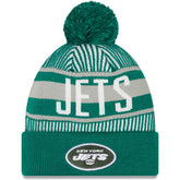New York Jets New Era Striped Cuffed Knit Hat with Pom Green