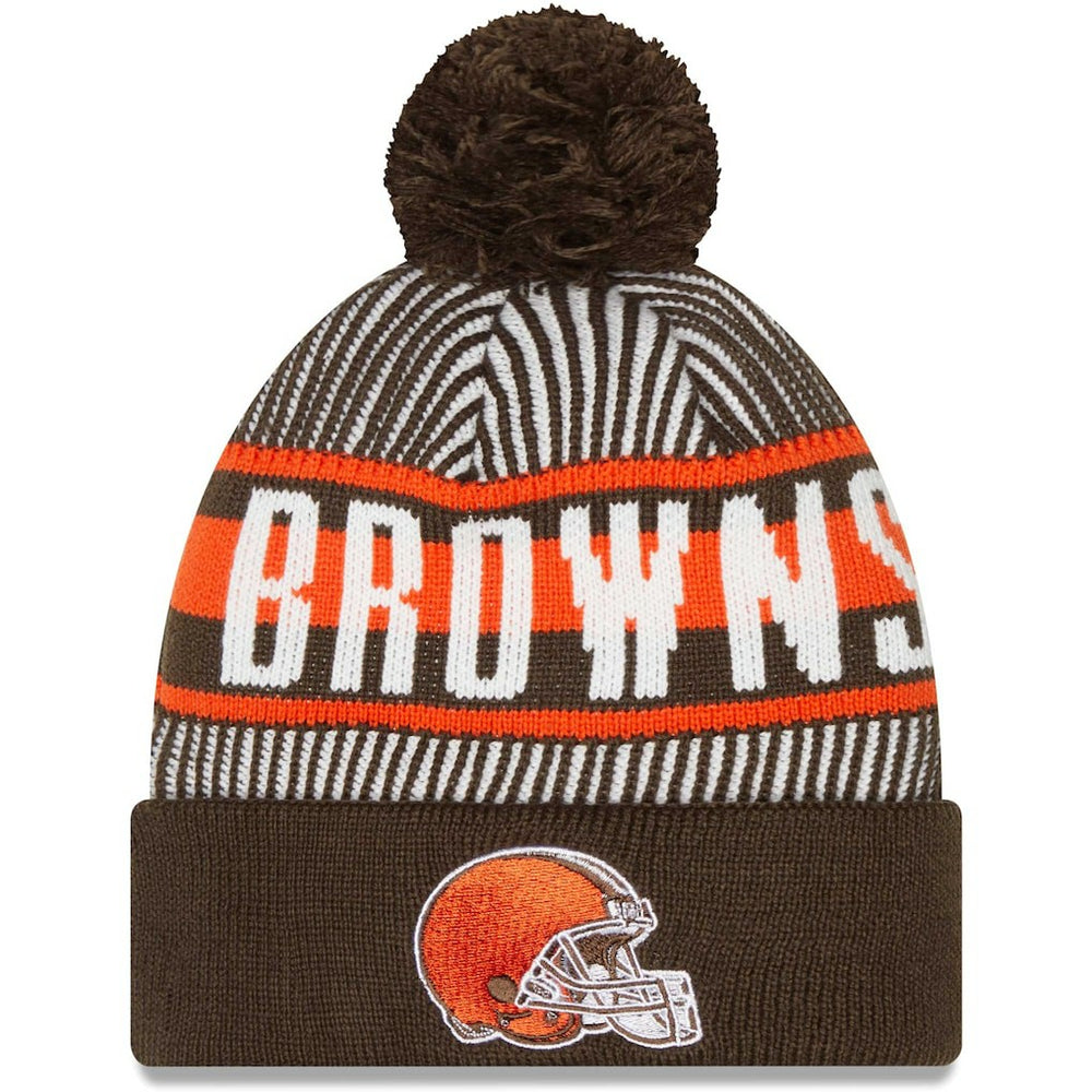 Cleveland Browns New Era Striped Cuffed Knit Hat with Pom Brown