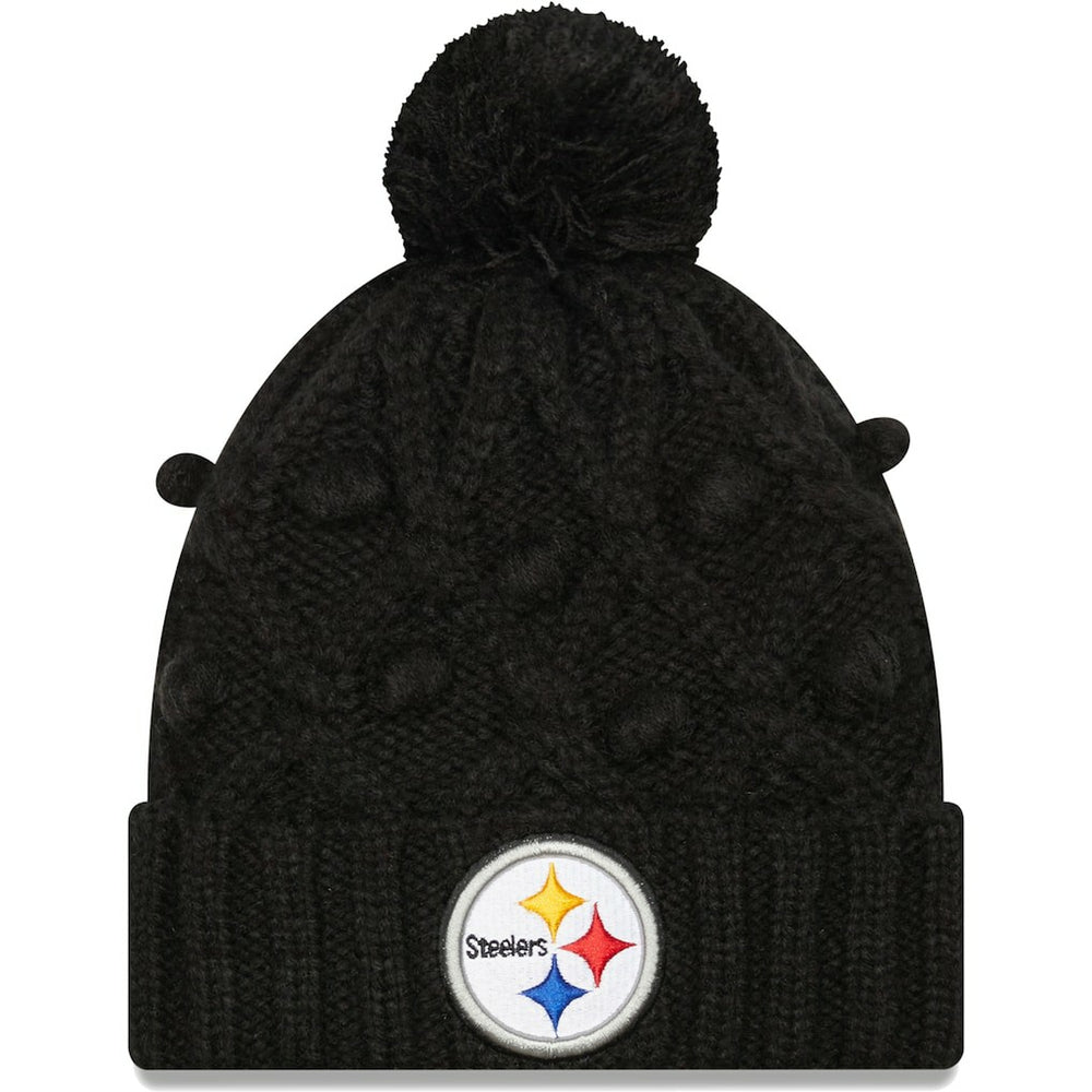 Pittsburgh Steelers New Era Girls Youth Toasty Cuffed Knit Hat with Pom Black