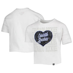 Colorado Rockies New Era Girls Youth Flip Sequin Heart Crop Top - White Tops