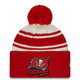 Tampa Bay Buccaneers New Era 2022 Sideline Sport Cuffed Pom Knit Hat Cream/Red