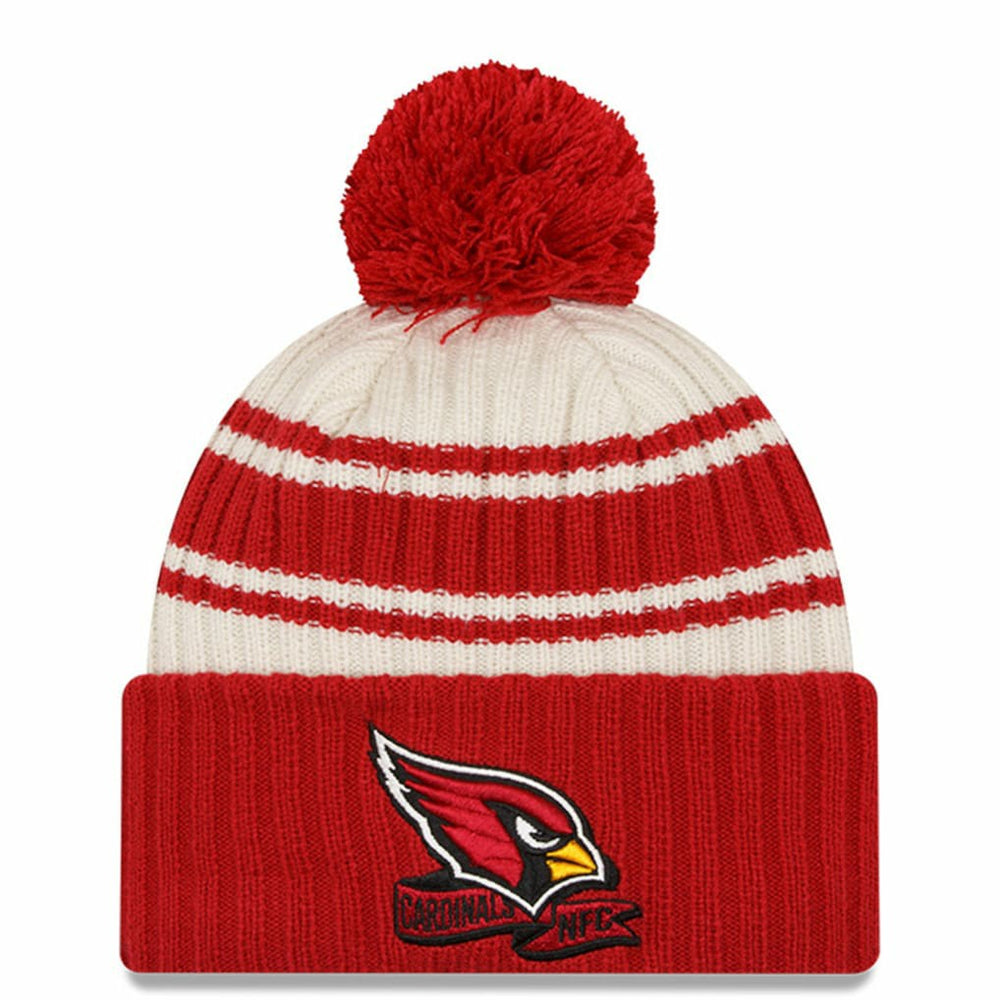 Arizona Cardinals New Era 2022 Sideline Sport Cuffed Pom Knit Hat Cream/Cardinal