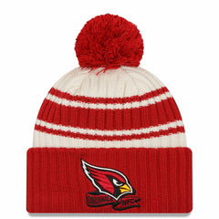 Arizona Cardinals New Era 2022 Sideline Sport Cuffed Pom Knit Hat Cream/Cardinal