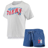 Philadelphia 76ers Concepts Sport Women's Resurgence Slub Burnout Raglan Top & Shorts Sleep Set Royal/White