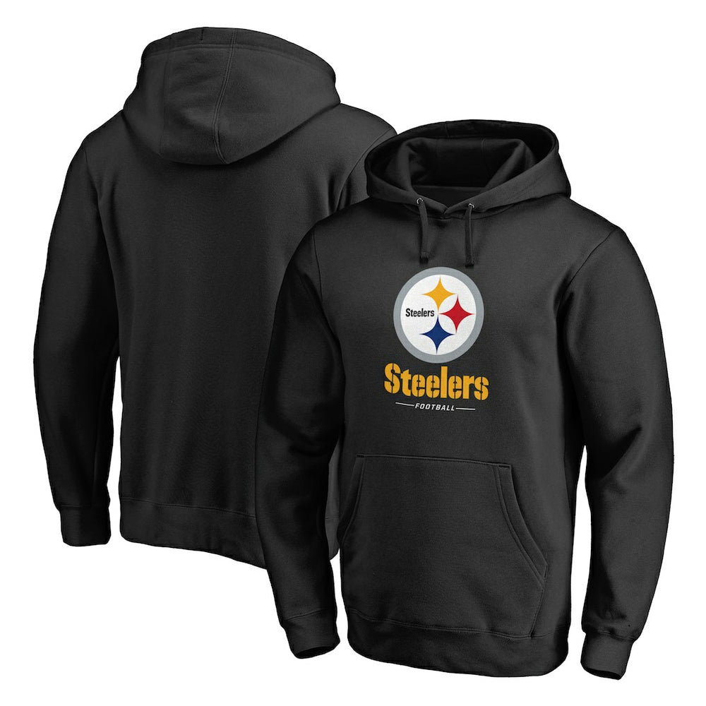 Pittsburgh Steelers Logo Team Lockup Fitted Pullover Hoodie Black