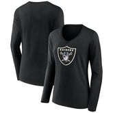Las Vegas Raiders Women's Primary Team Logo Long Sleeve V-Neck T-Shirt Black