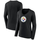 Pittsburgh Steelers Women's Primary Team Logo Long Sleeve V-Neck T-Shirt Black