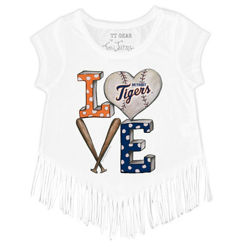 Detroit Tigers Tiny Turnip Girls Youth Baseball Love Fringe T-Shirt - White T-shirts
