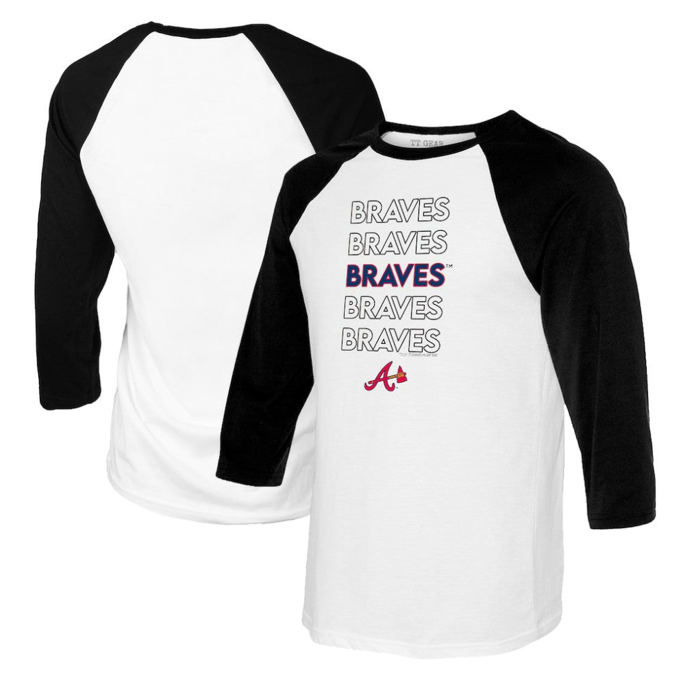 Atlanta Braves Tiny Turnip Women's Stacked 3/4-Sleeve Raglan T-Shirt - White/Black T-shirts
