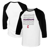 Cleveland Guardians Tiny Turnip Women's Stacked 3/4-Sleeve Raglan T-Shirt - White/Black T-shirts