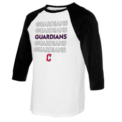 Cleveland Guardians Tiny Turnip Women's Stacked 3/4-Sleeve Raglan T-Shirt - White/Black T-shirts