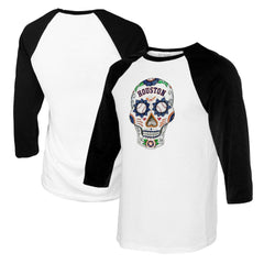 Houston Astros Tiny Turnip Women's Sugar Skull 3/4-Sleeve Raglan T-Shirt - White/Black T-shirts