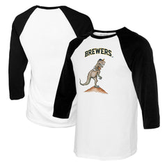 Milwaukee Brewers Tiny Turnip Youth TT Rex Raglan 3/4 Sleeve T-Shirt - White/Black T-shirts