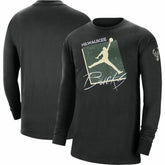 Milwaukee Bucks Jordan Brand Courtside Max 90 Vintage Wash Statement Edition Long Sleeve T-Shirt Black