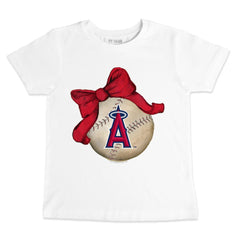 Los Angeles Angels Tiny Turnip Youth Baseball Bow T-Shirt - White T-shirts