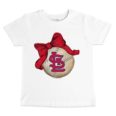 St. Louis Cardinals Tiny Turnip Youth Baseball Bow T-Shirt - White T-shirts