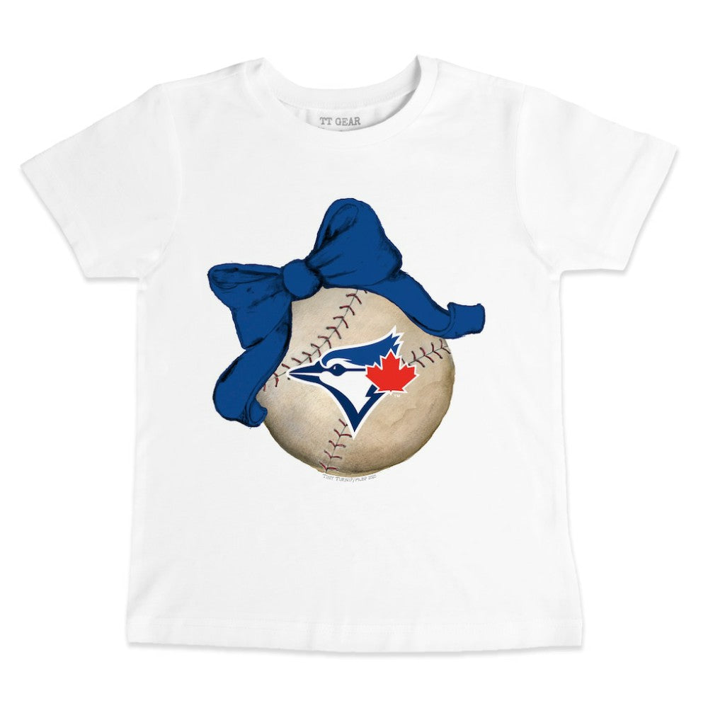 Toronto Blue Jays Tiny Turnip Youth Baseball Bow T-Shirt - White T-shirts