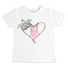 San Diego Padres Tiny Turnip Youth Baseball Tiara Heart T-Shirt - White T-shirts